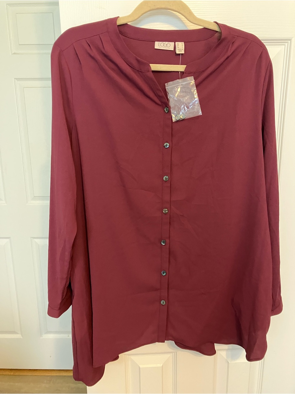 LOGO by Lori Goldstein Berry Button-Front Tunic Blouse